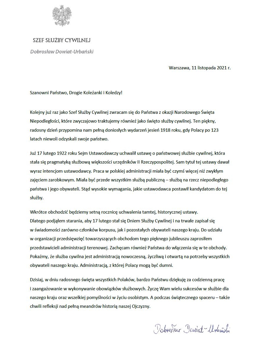 List Szefa Służby Cywilnej