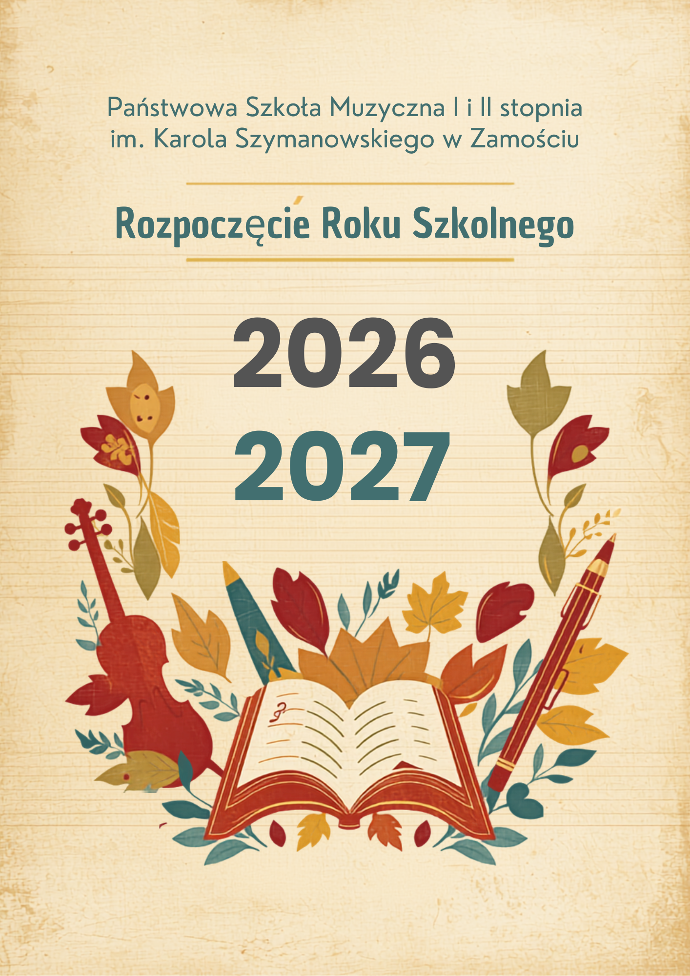Uroczyste rozpoczęcie Roku Szkolnego 2026-2027 w Sali Koncertowej PSM I i II st. w Zamościu w dniu 01.09.2026. godz. 13.00 - dla uczniów i rodziców klas pierwszych szkoły I i II stopnia godz. 13.30 - dla uczniów pozostałych klas szkoły I i II stopnia Po oficjalnej części odbywającej się w sali koncertowej uczniowie udadzą się do sal nauczycieli przedmiotu głównego, by ustalić terminy zajęć indywidualnych (informacje szczegółowe np: gdzie uczy dany nauczyciel będą udzielane podczas części oficjalnej a także na portierni lub na tablicy w przedsionku szkoły). Na tablicy w przedsionku będzie udostępniony plan zajęć teoretycznych oraz przydziały uczniów do klasy i nauczycieli. Pozostałe informacje w sekretariacie stacjonarnie lub telefonicznie 84 639 25 20. Szkoła od 25 do 28 sierpnia jest zamknięta ze względu na trwający remont. Proszę w tych dniach kontaktować się z sekretariatem telefonicznie od godz. 8.00 do godz. 16.00. Dyrektor Szkoły Alicja Słupska