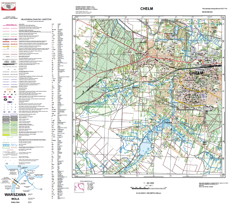 przykładowa wizualizacja kartograficzna BDOT10k w skali 1:25000 dla m. Chełm