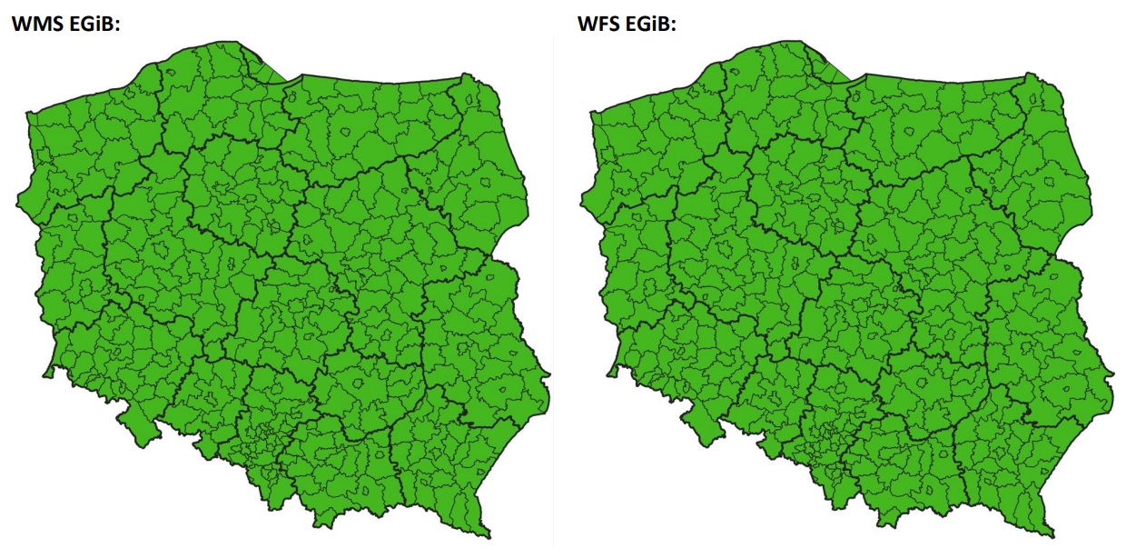 mapy prezentujące stan zgłoszonych usług WMS i WFS EGiB