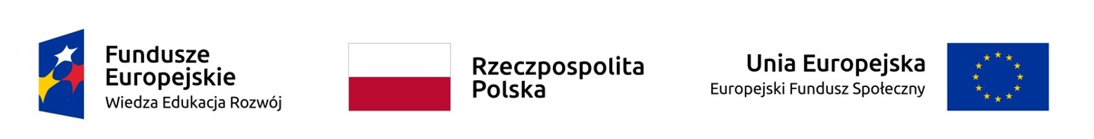 Logotypy Programu Operacyjnego Wiedza Edukacja Rozwój, Rzeczpospolitej Polskiej oraz Europejskiego Funduszu Rozwoju Regionalnego