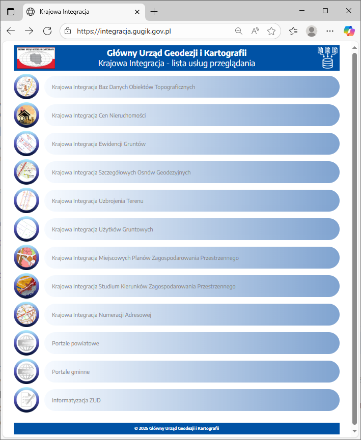 zrzut ekranu prezentujący stronę z wykazem usług Krajowej Integracji