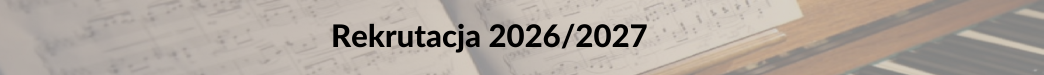 Afisz na szaro-białym tle z czarnym napisem Rekrutacja 2026/2027. Po prawej stronie logo szkoły.