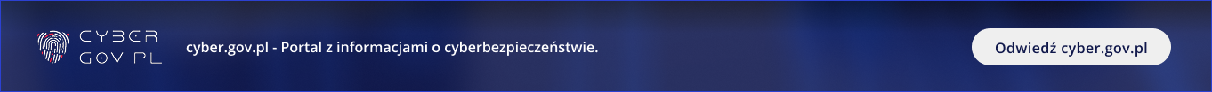 Baner z logotypem usługi S46 Cyber.gov.pl i przyciskiem 