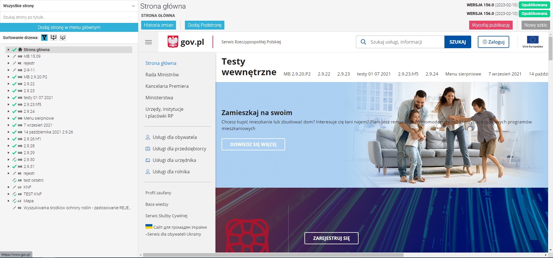 Drzewo informacji w panelu redakcyjnym GovPress