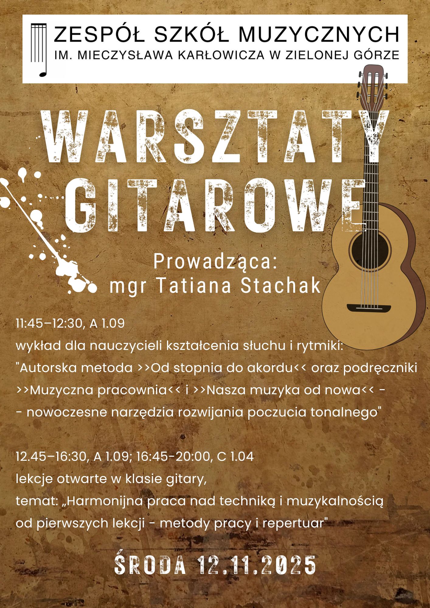 plakat warsztaty gitarowe 12.11.2025