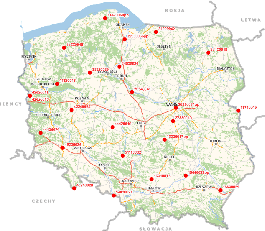 Rysunek przedstawia szkic rozmieszczenia punktów podlegających pomiarowi GNSS w ramach umowy.