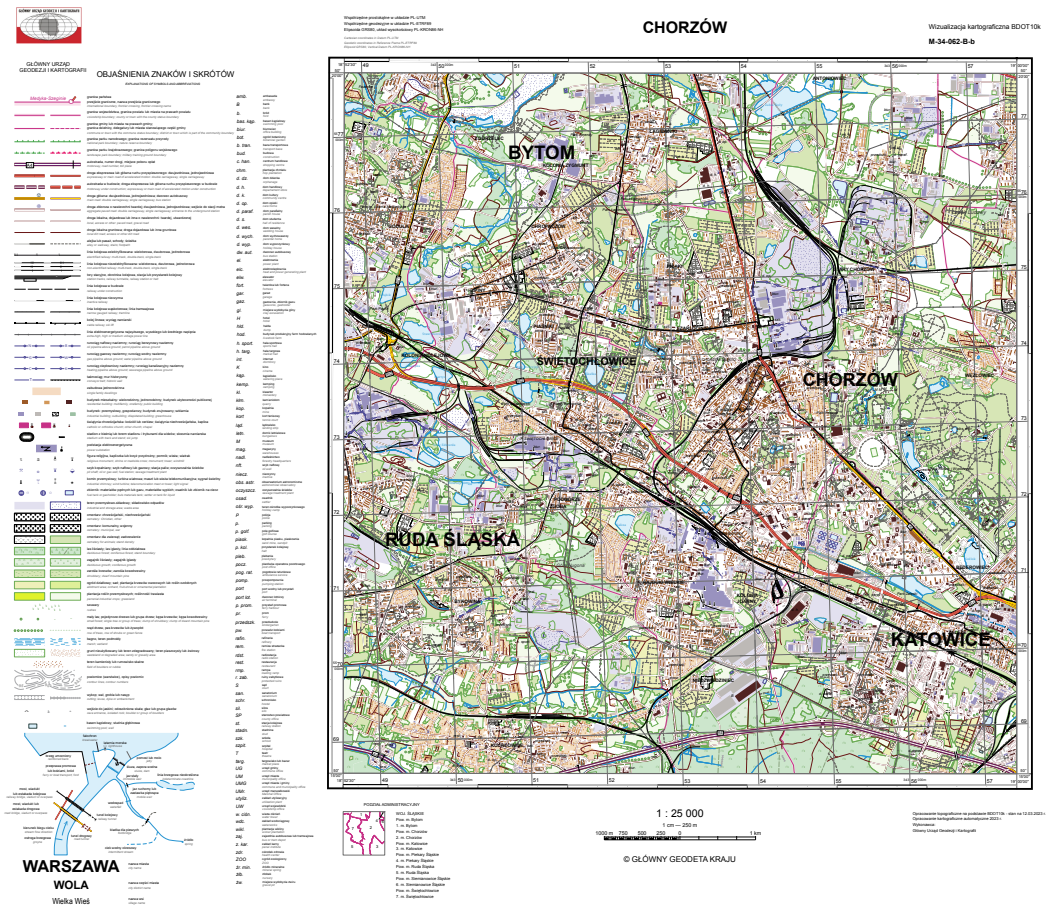 przykładowa wizualizacja kartograficzna BDOT10k w skali 1:25000 dla woj. ślaskiego.