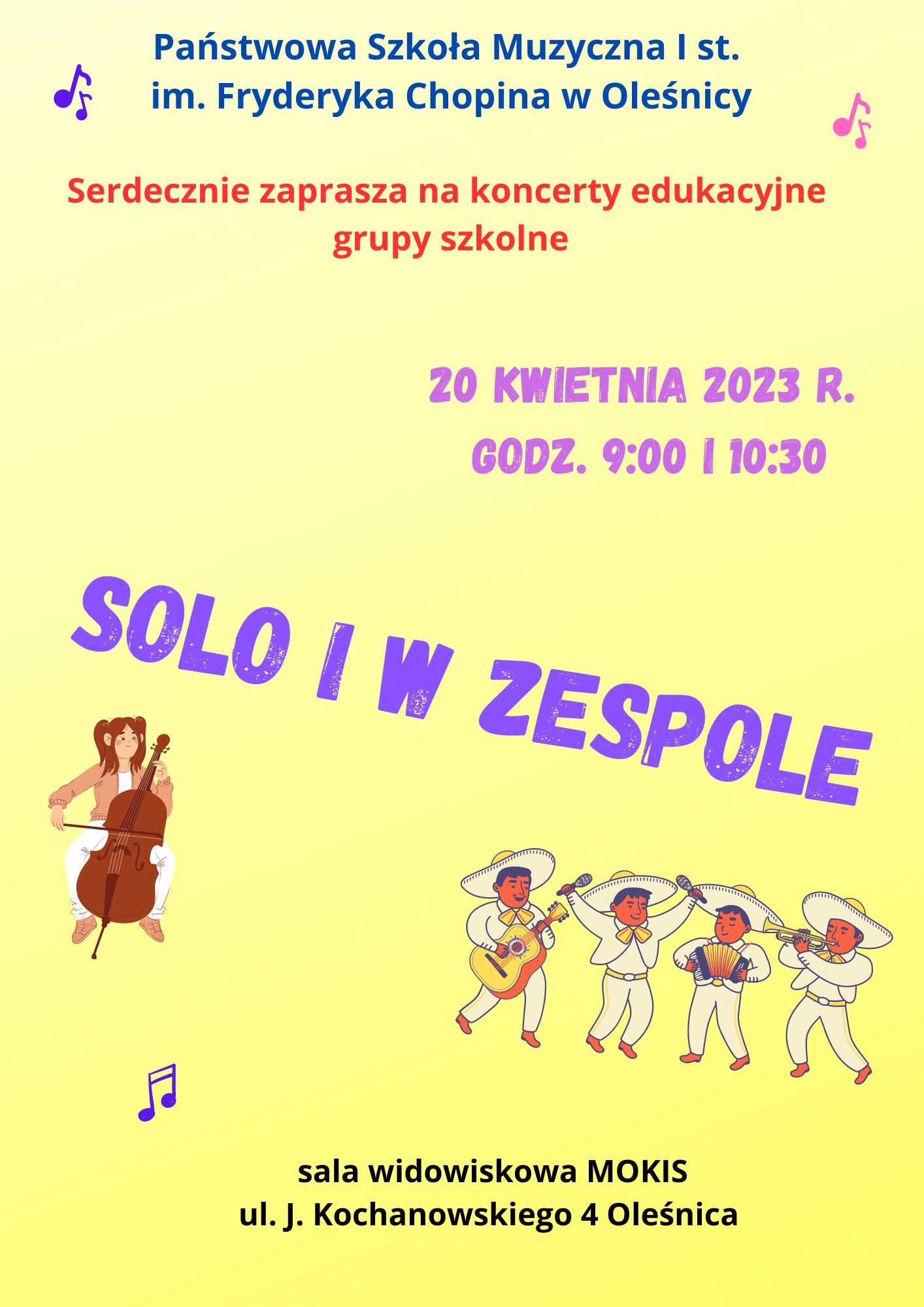 koncerty edukacyjne dla grup szkolnych 20.04.2023 r. Solo i w zespole