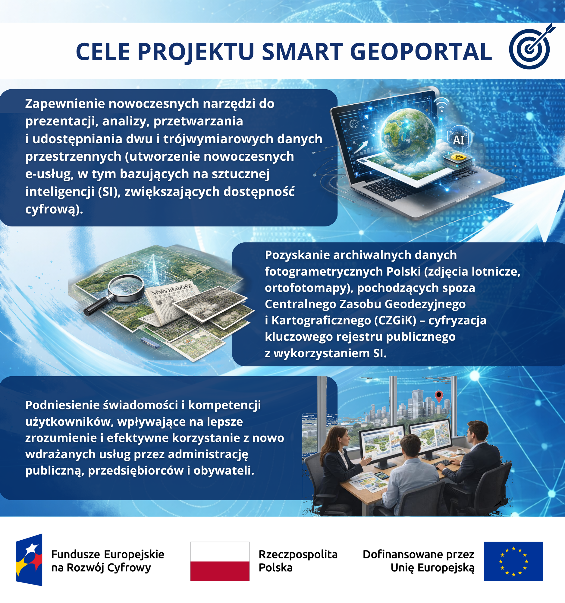 Infografika przestawiająca cele projektu Smart Geoportal