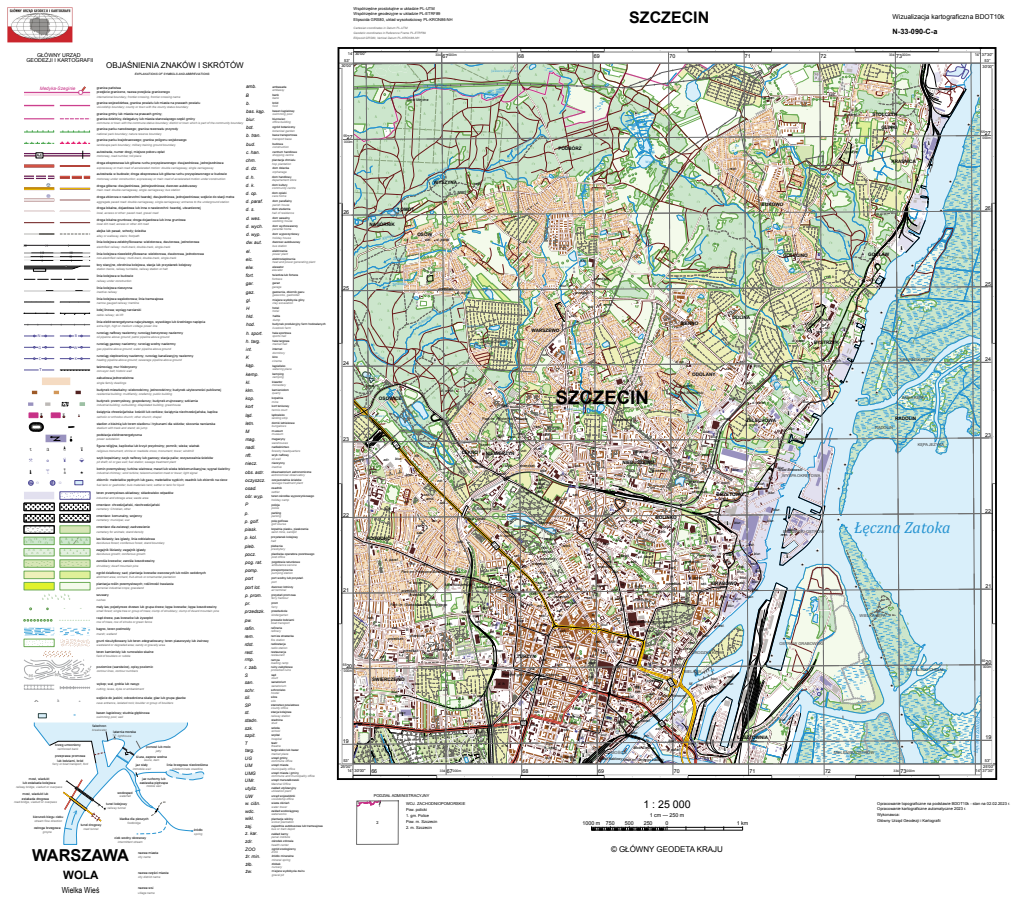 przykładowa wizualizacja kartograficzna BDOT10k w skali 1:25000 dla woj. zachodniopomorskiego