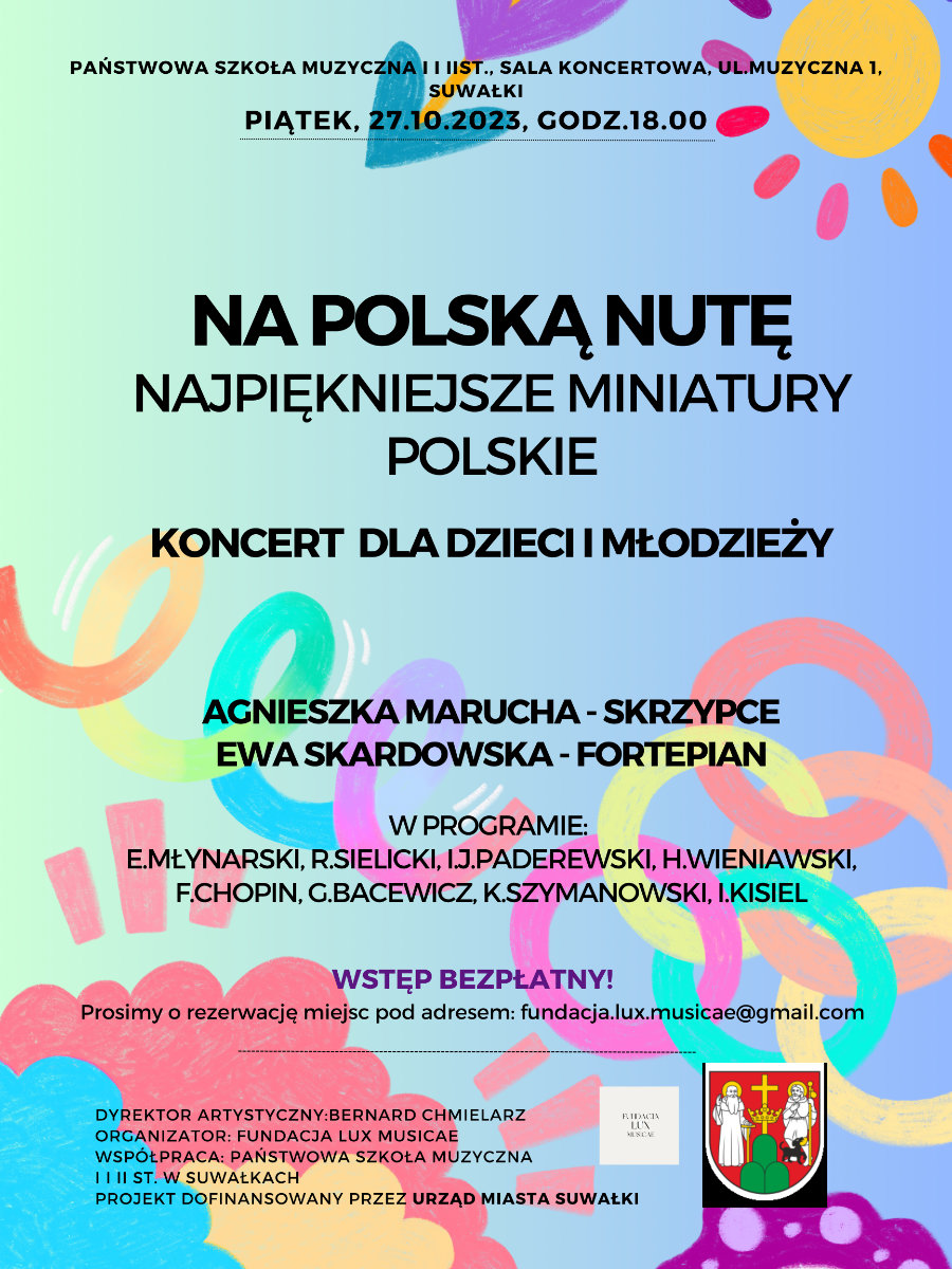 Plakat do koncertu: Na Polską nutę, Najpiękniejsze miniatury Polskie, Koncert dla dzieci i młodzieży, piątek, 27.10.2023 r., godz. 18.00