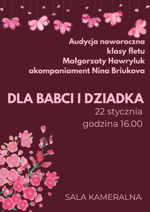 Plakat audycja dla babci i dziadka klasy fletu Pani Małgorzaty Hawryluk