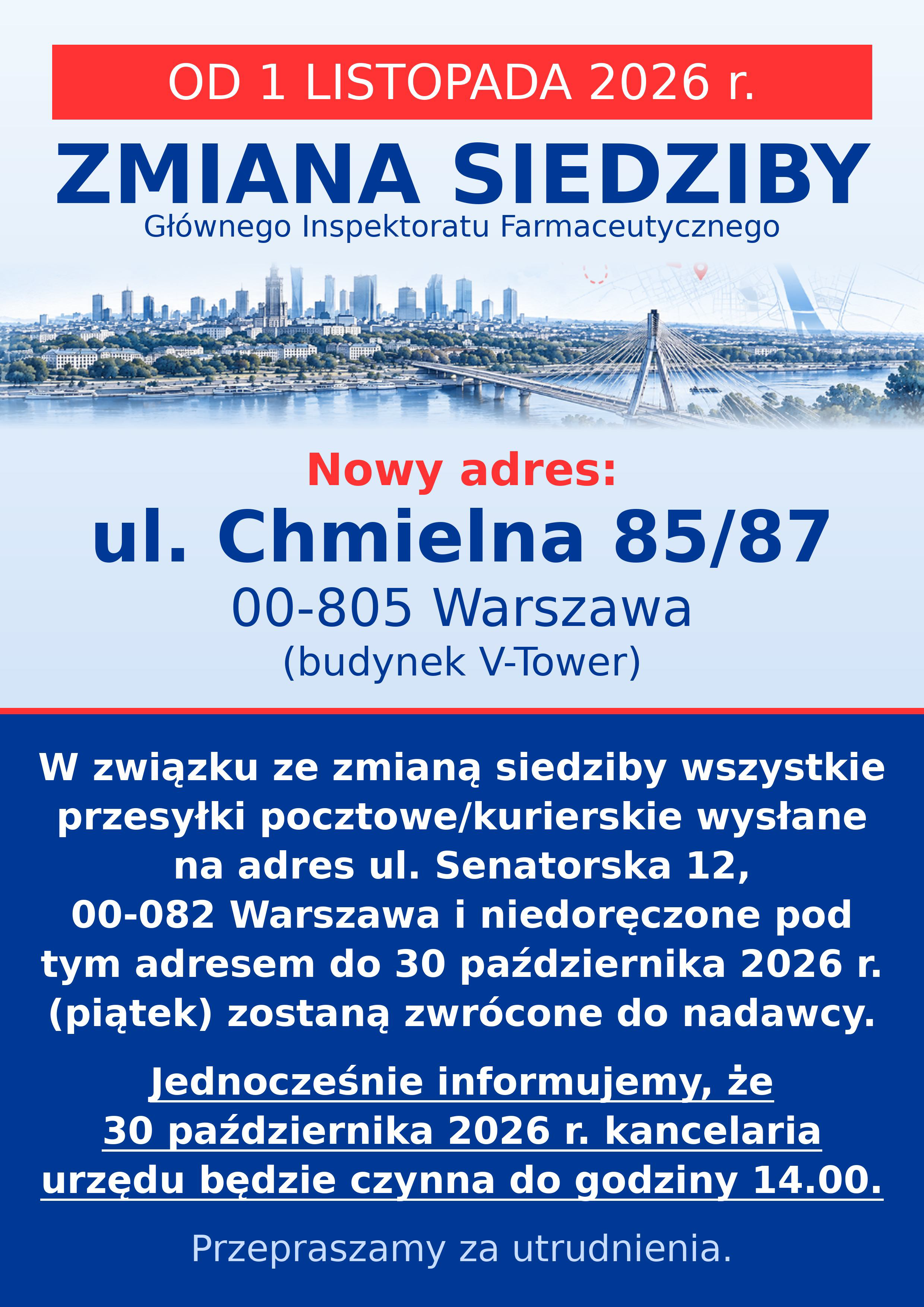 Informacja o zmianie godzin pracy kancelarii GIF 20 października 2026 r.