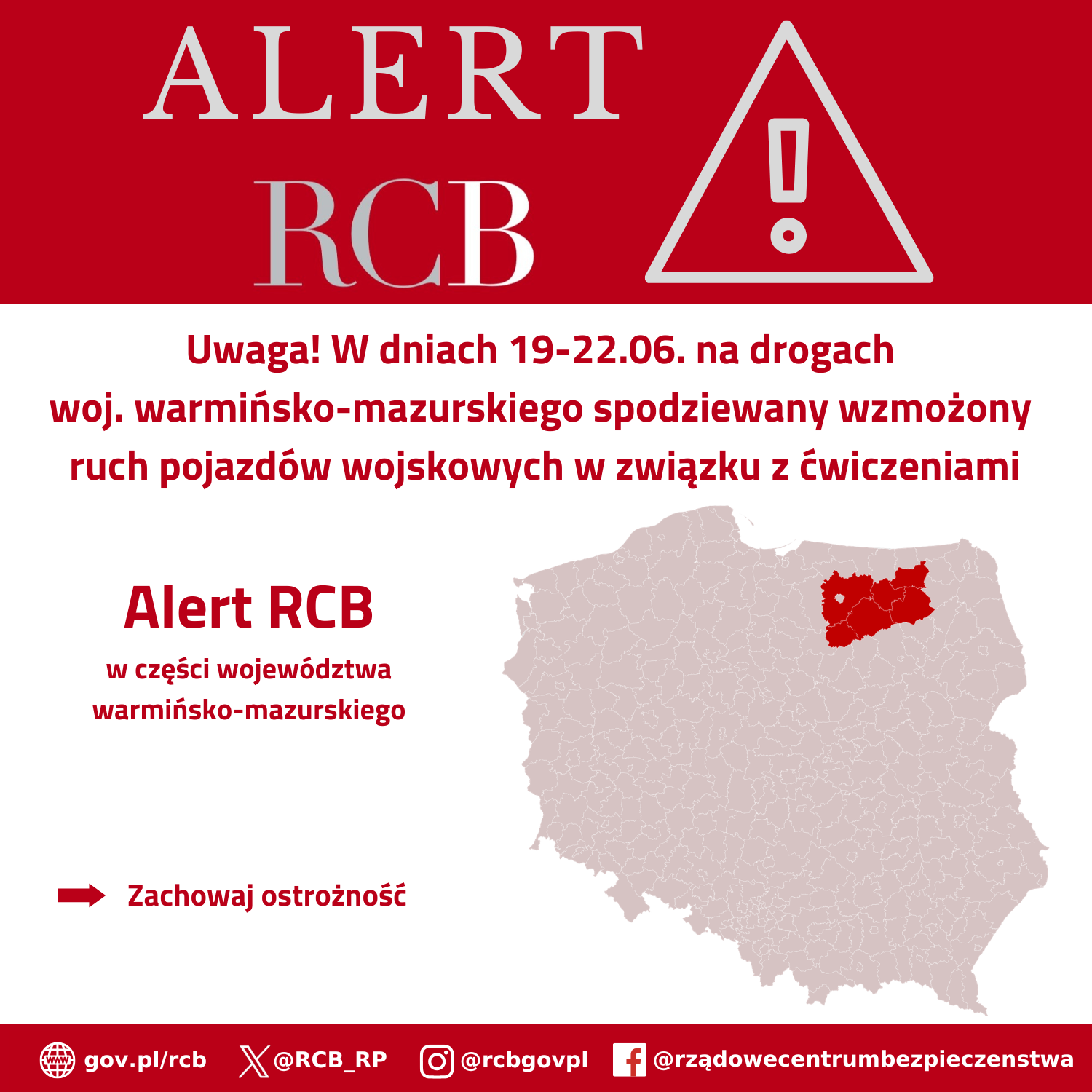 Alert RCB - ćwiczenia z pojazdami wojskowymi 18.06.2026