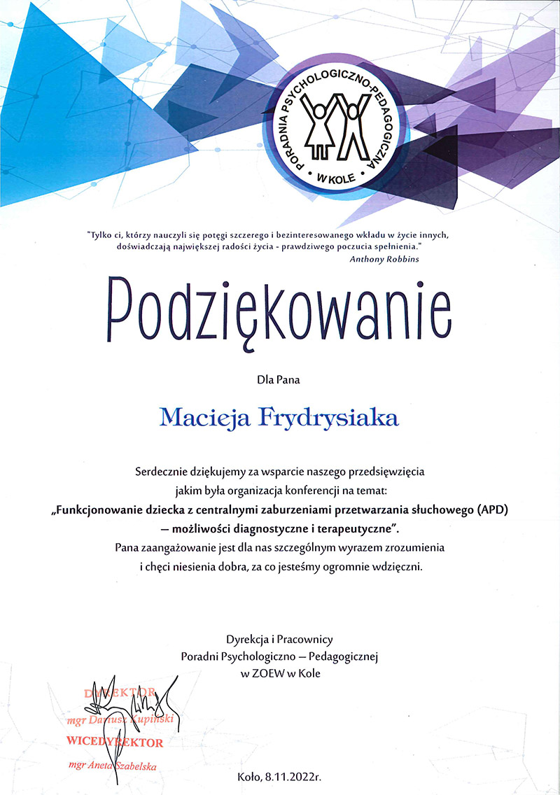 Podziękowanie - Maciej Frydrysiak