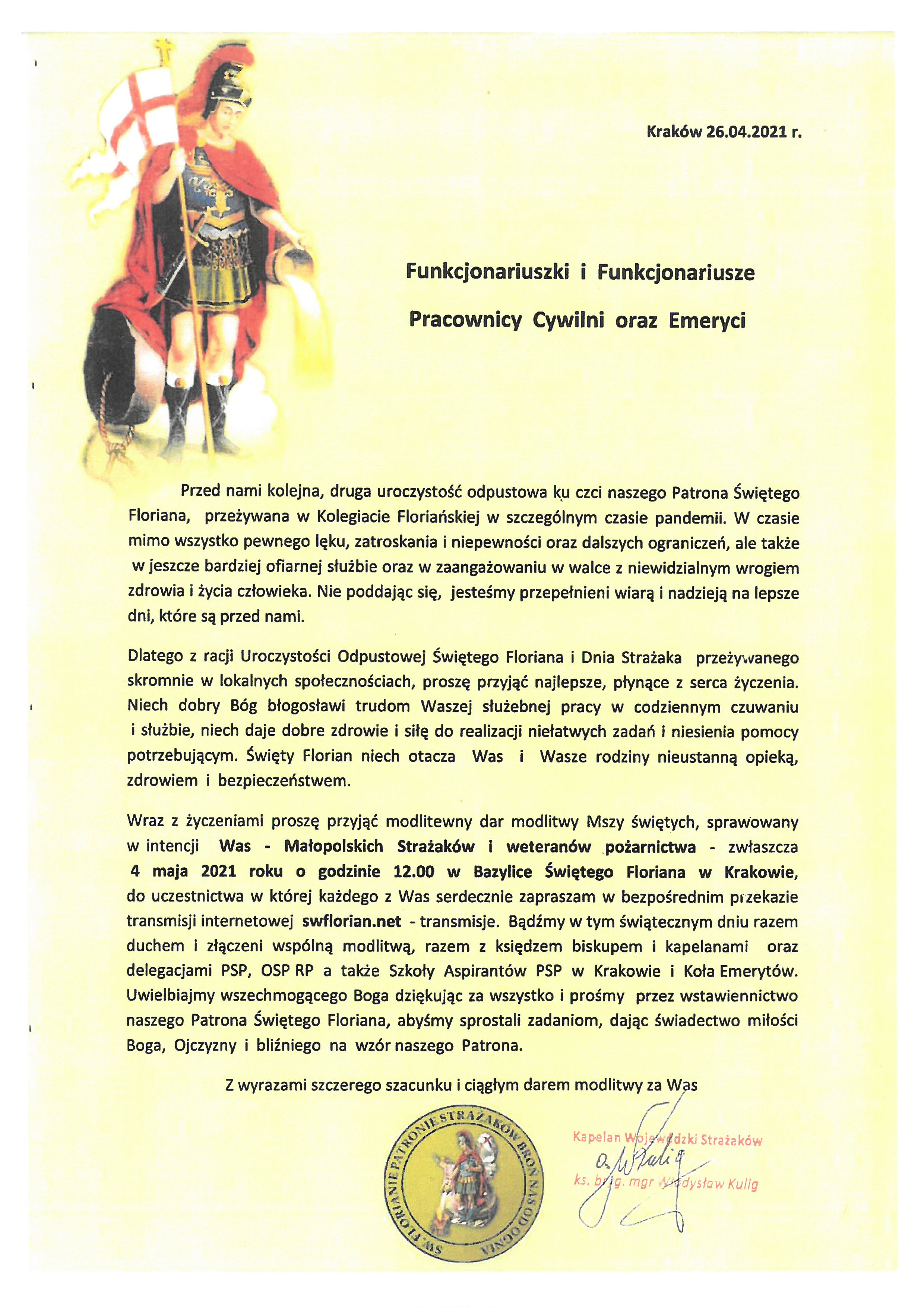 Zdjęcia przedstawia życzenia z okazji Dnia Strażaka