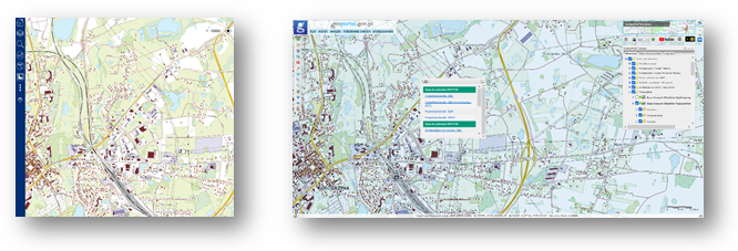 Ilustracja przedstawia zaktualizowany zbiór danych BDOT10k dla powiatu kościerskiego w Portalu BDOT10k oraz w usłudze Baza Danych Obiektów Topograficznych.