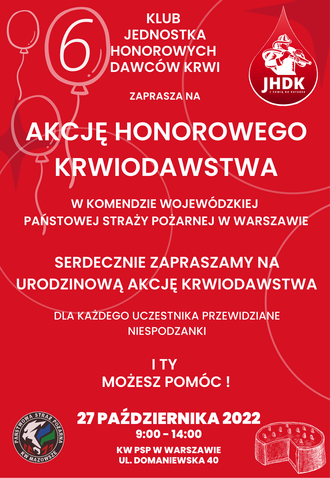 Zaproszenie na akcję krwiodawstwa w KW PSP w Warszawie