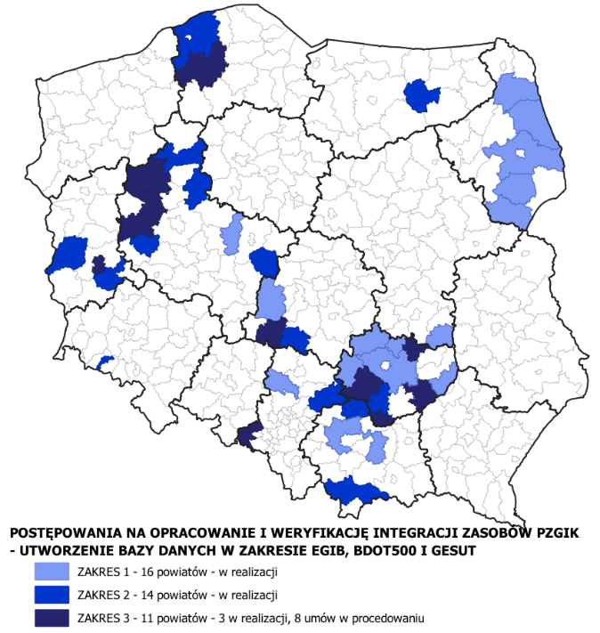 mapka z powiatami objętymi wektoryzacją