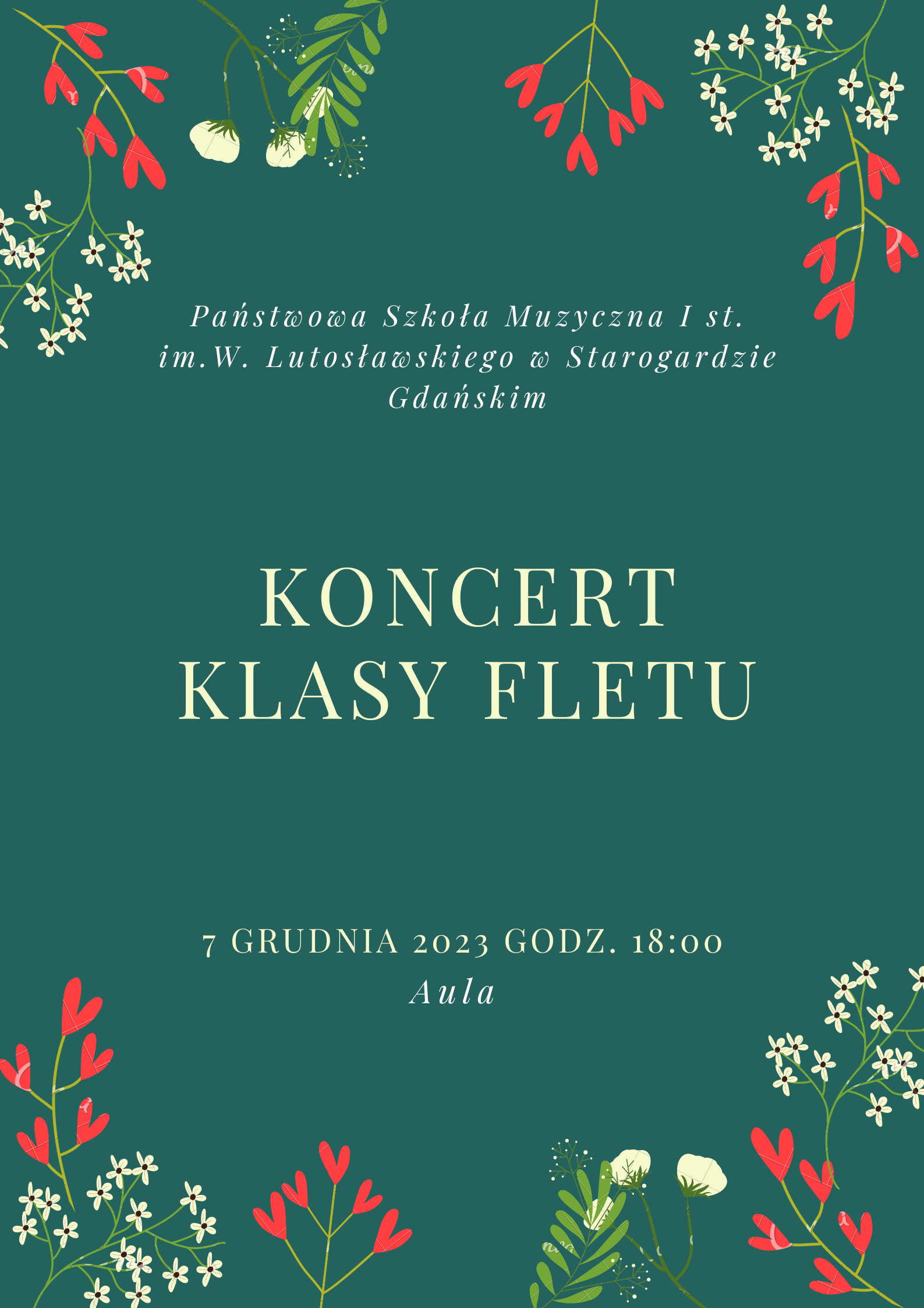 Plakat koncertu klasy fletu 
