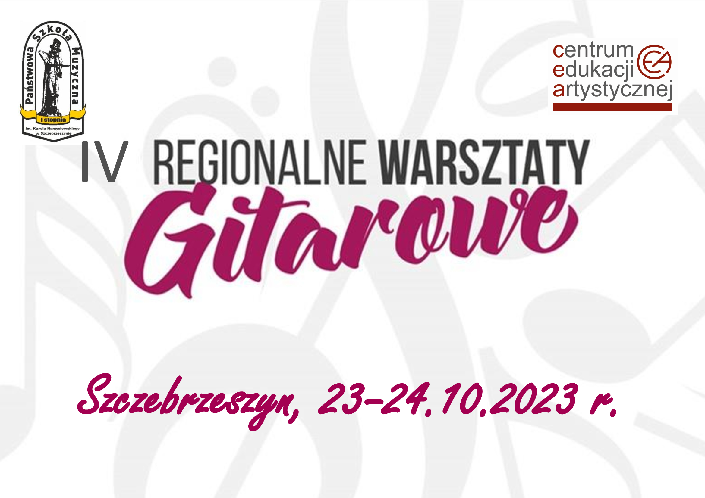 Całość ma białe tło z lekko szarymi fragmentami nut i kluczy. U góry po prawej stronie logo Państwowej Szkoły Muzycznej w Szczebrzeszynie, po prawej logo Centrum edukacji muzycznej