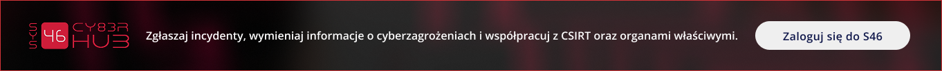 Baner z logotypem usługi S46 Cyber Hub przyciskiem 