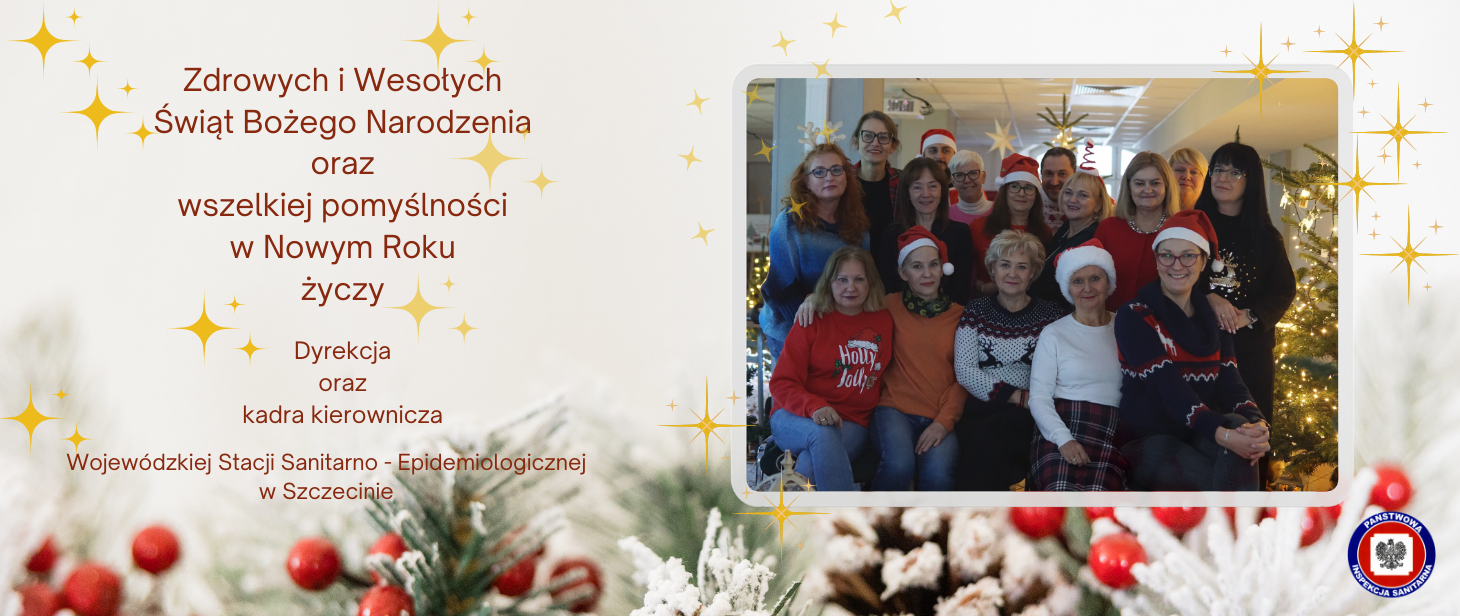 Zdjęcie przedstawia dyrekcję oraz pracowników WSSE w Szczecinie a także życzenia świąteczne.