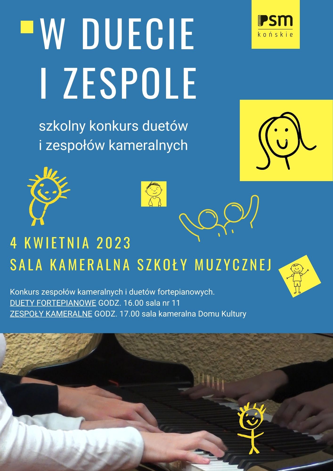 plakat na niebieskim białe litery informujace o konkursie