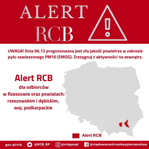 Alert RCB - 6 grudnia, zła jakość powietrza.