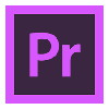Kwadratowe logo programu Adobe Premiere, ramka w kolorze ciemno różowym, wypełnienie w kolorze grafitowym, w środku duża litera P i mała litera r. Litery są w kolorze ciemno różowym.