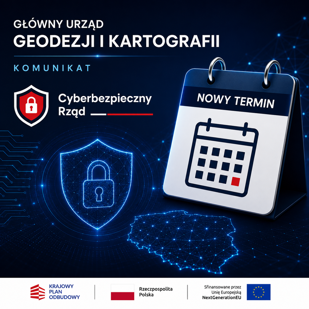 baner prezentujący zmianę terminu realizacji projektu "Cyberbezpieczny Rząd"