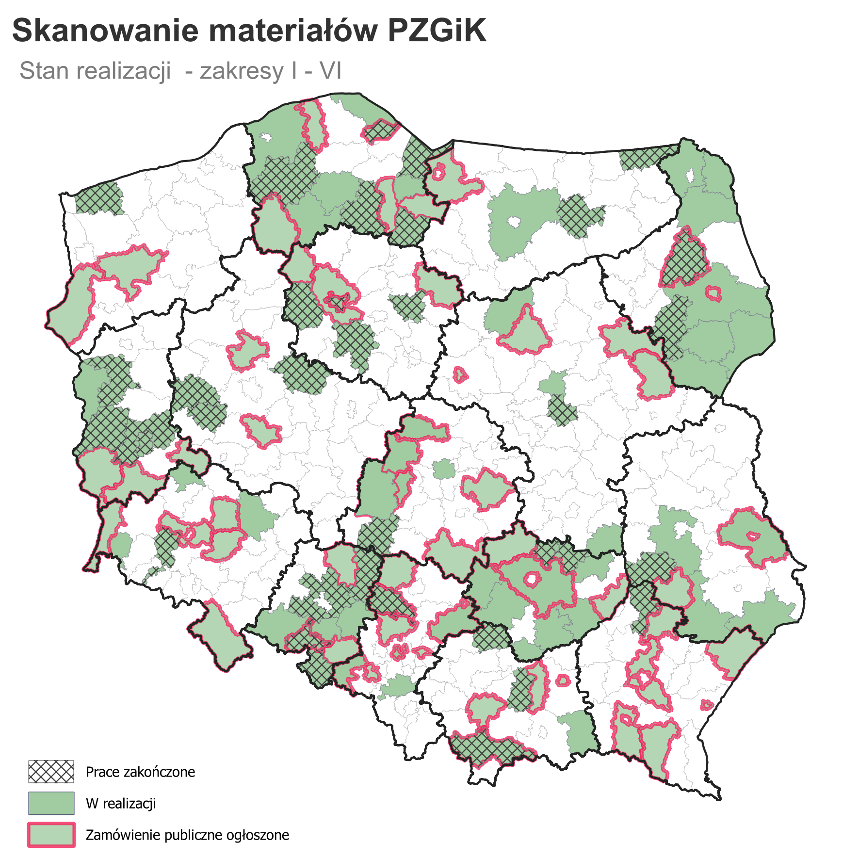 mapka z powiatami objętymi skanowaniem dokumentów