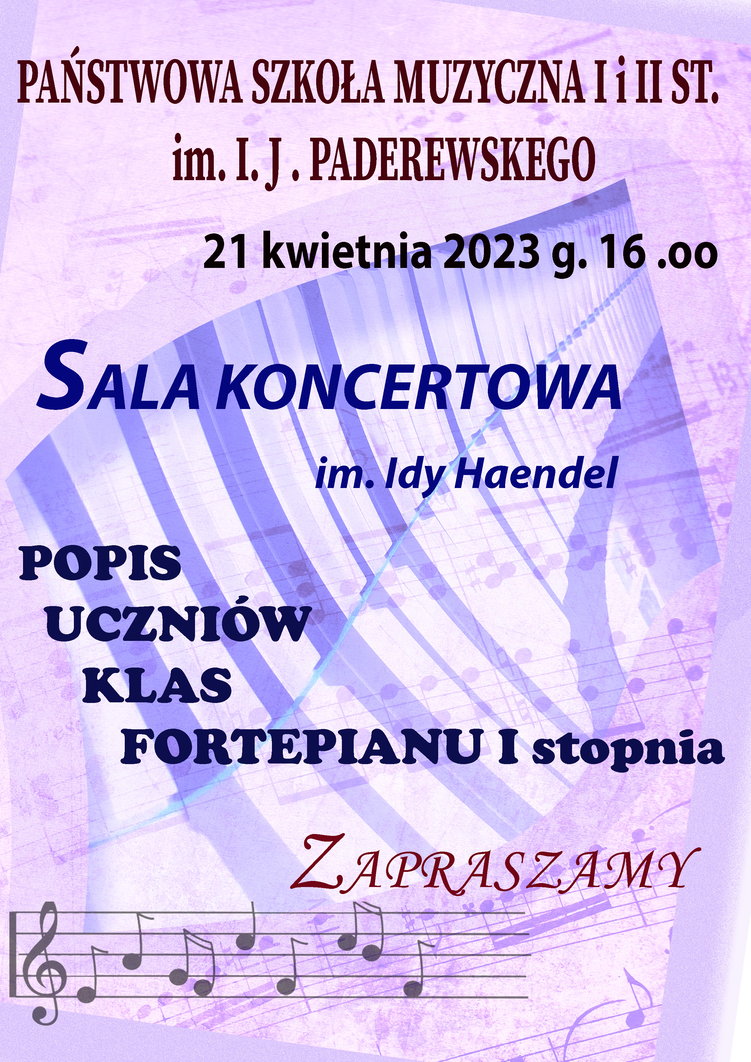 plakat popis klasy fortepianu