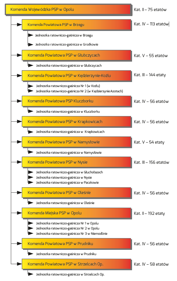 Zdjęcie przedstawia Organizację Państwowej Straży Pożarnej woj. opolskiego na dzień 31.12.2012 r.