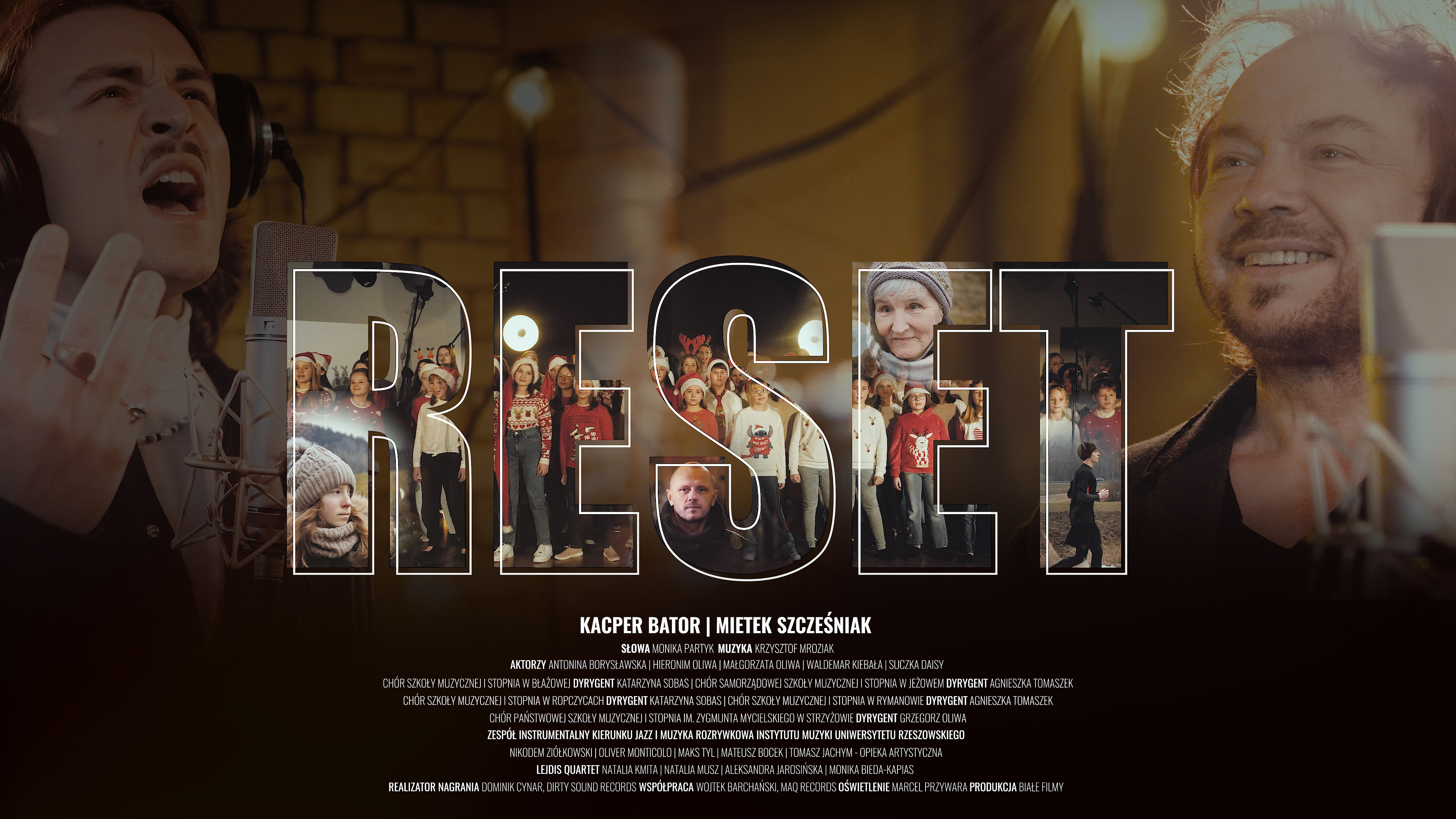 Zdjęcie będące okładką do nagrania utworu "Reset". W tle z lewej strony zdjęcie Kacpra Batora, z prawej zdjęcie Mietka Szcześniaka. Po środku na pierwszym planie duży napis "RESET", w którego literach kolaż kadrów z osobami występujących w nagraniu. Na dole na czarnym tle wymienieni autorzy, wykonawcy oraz twórcy utworu.