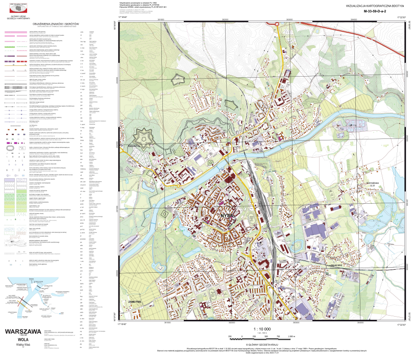 Ilustracja przedstawia zrzut ekranu z przykładową wizualizacją kartograficzną BDOT10k w skali 1:10 000 dla obszaru woj. lubuskiego.