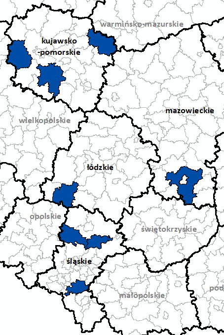 Ilustracja przedstawia powiaty, dla których podpisane zostały umowy na aktualizację zbiorów danych BDOT10k.