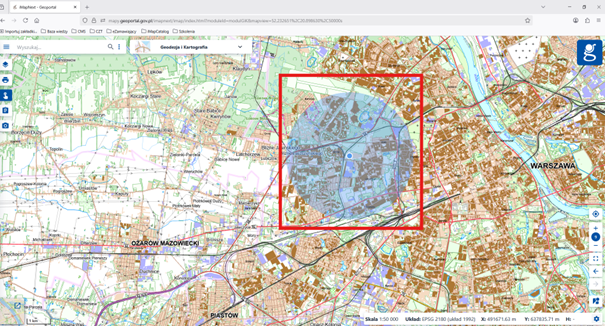 zrzut ekranu z serwisu www.geoportal.gov.pl przedstawiający funkcjonalność automatyczna aktualizacja lokalizacji
