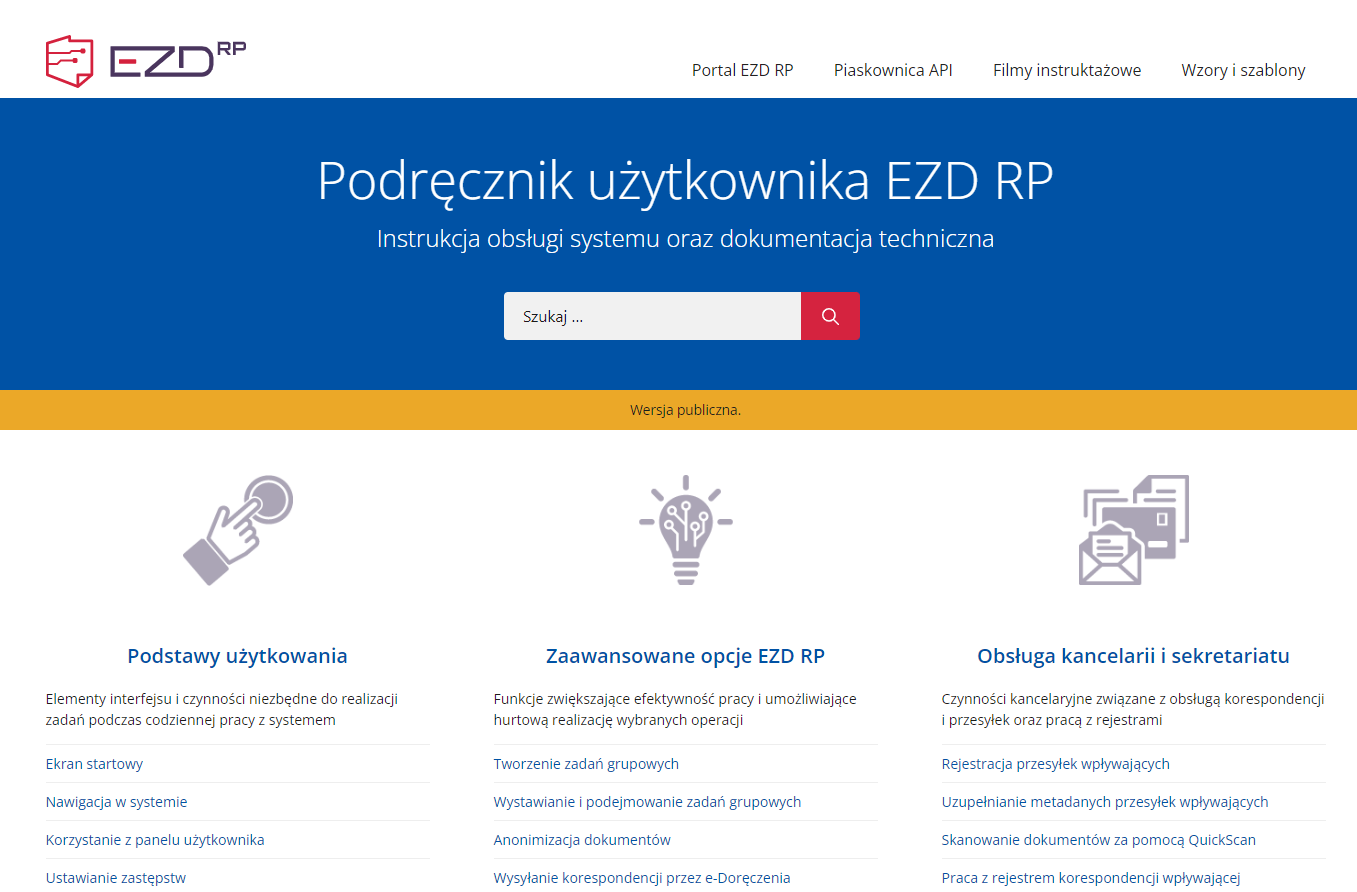 Podręcznik użytkownika EZD RP - widok strony głównej