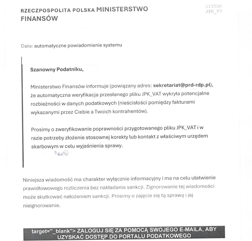 Skan fałszywej wiadomości