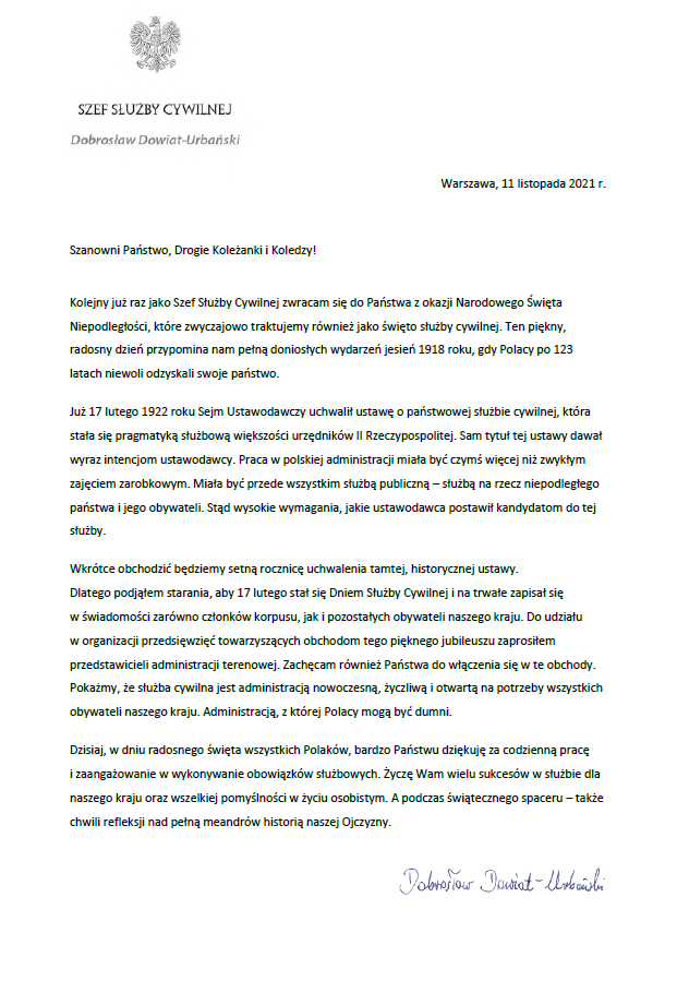 List Szasa Służby Cywyilnej