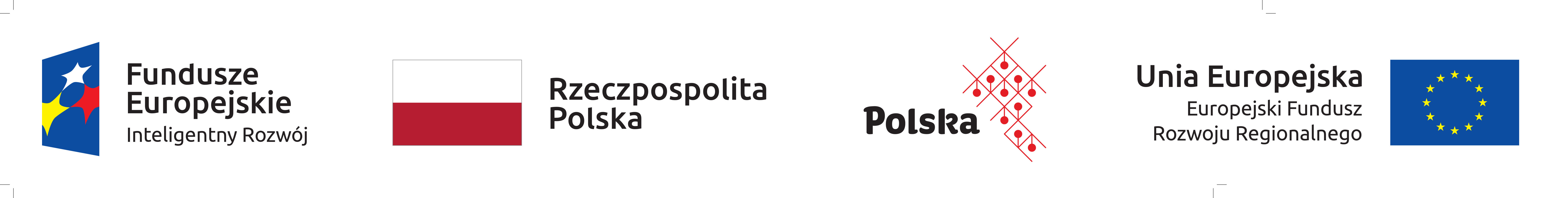 ​​​​od lewej 1. logo Funduszy Europejskich - Inteligentny Rozwój, 2. flaga Polski napis Rzeczpospolita Polska, 3. napis Polska i grafika połączone czerwone rąby z kropkami czerwonymi w środku, 4. flaga UE napis Unia Europejska, Europejski Fundusz Rozwoju Regionalnego 