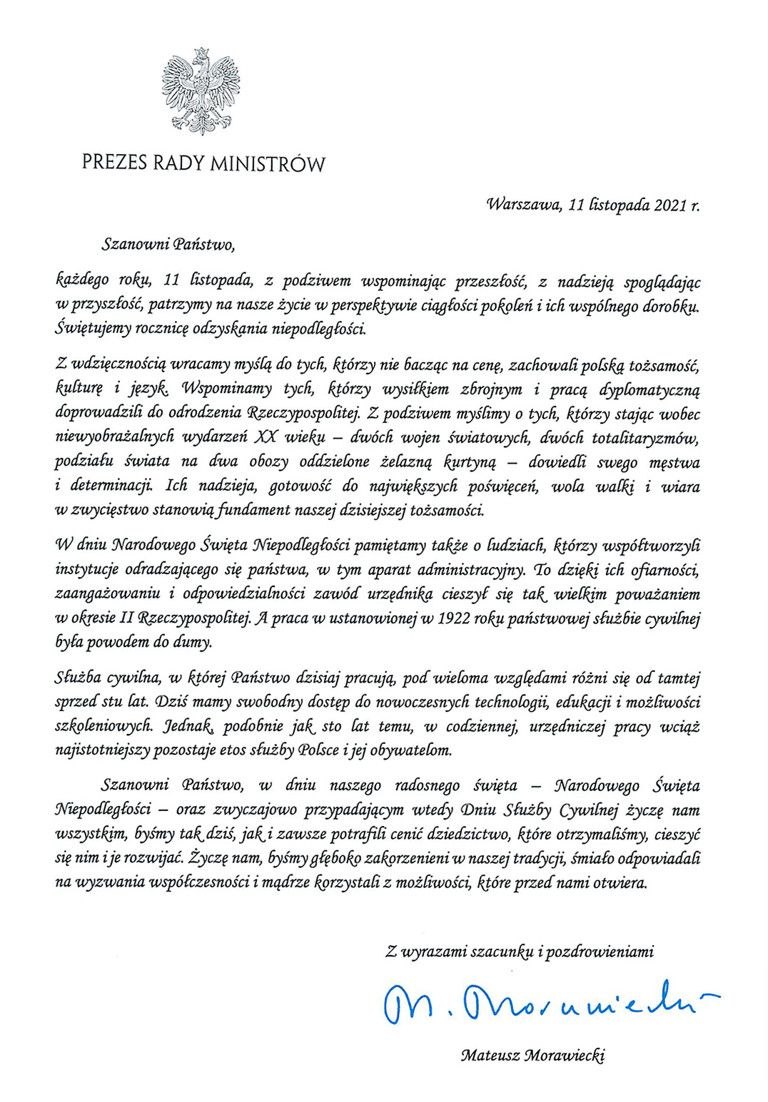 List Prezesa Rady Ministrów do członków korpusu służby cywilnej