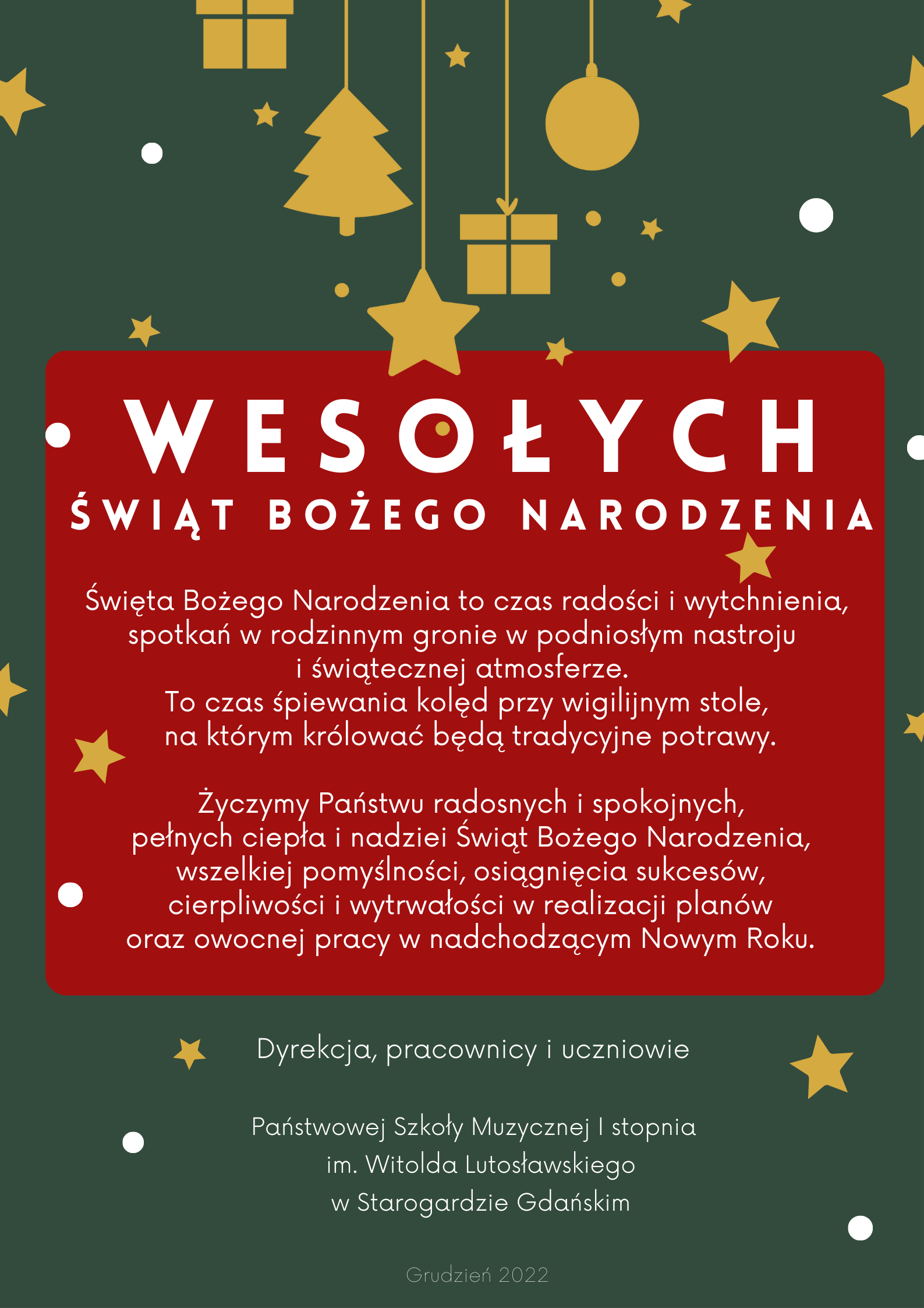 Plakat z życzeniami Wesołych Świąt