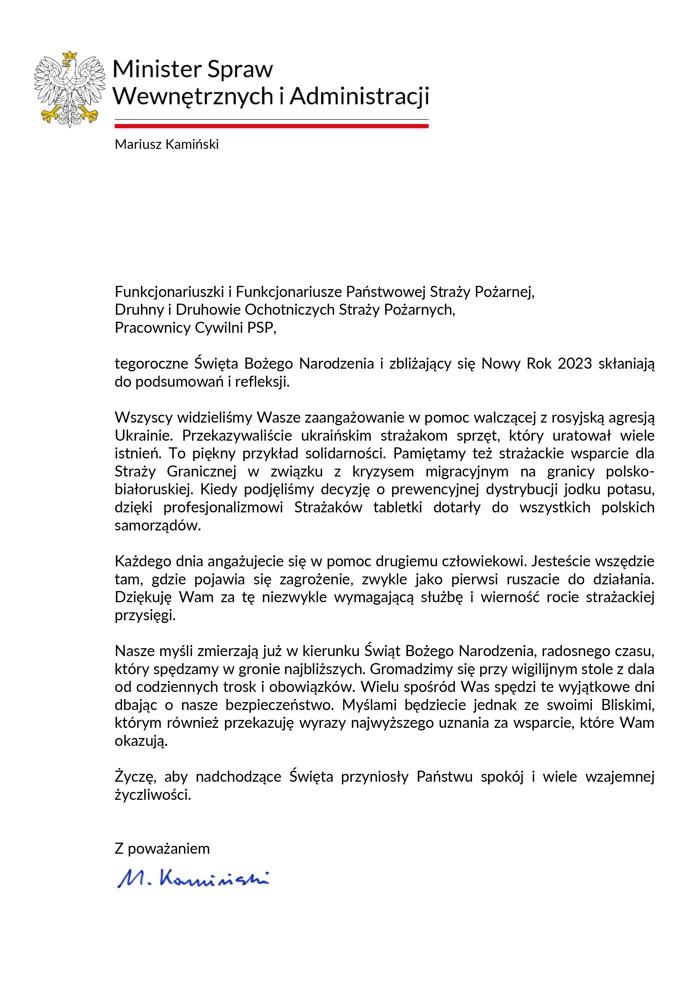 Życzenia MSWiA 