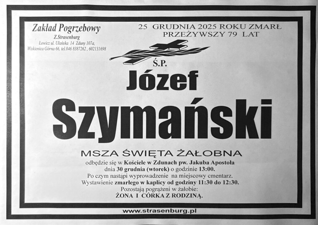 Zmarł Józef Szymański, emerytowany nauczyciel ZSCKR w  Zduńskiej Dąbrowie