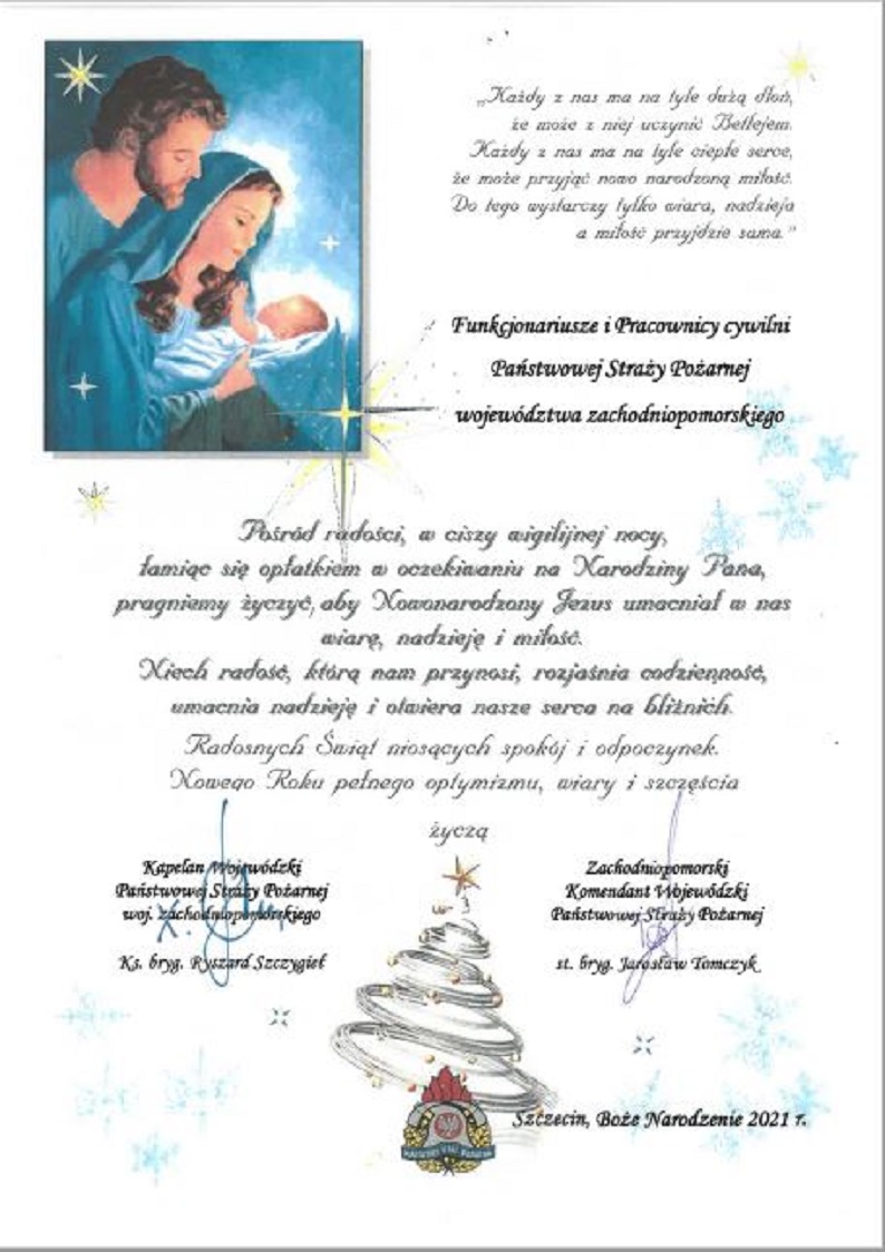 Życzenia Zachodniopomorskiego Komendata PSP