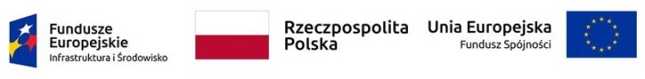 Znak Funduszy Europejskich (z lewej strony) złożony jest z symbolu graficznego, nazwy „Fundusze Europejskie” oraz nazwy programu, z którego skorzystano: Infrastruktura i Środowisko. Znak barw Rzeczypospolitej Polskiej (po środku) składa się z symbolu graficznego w kolorze biało czerwonym oraz nazwy: Rzeczpospolita Polska. Znak Unii Europejskiej (z prawej strony) składa się z flagi UE, napisu Unia Europejska i nazwy funduszu, który współfinansuje ten projekt: Fundusz Spójności.