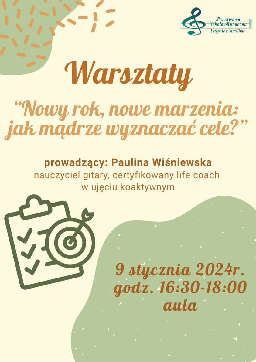 Na jasnozielonym tle umieszczone zostały informacje dotyczące wydarzenia. W prawym górnym rogu widoczne jest logo PSM Strzelin.
